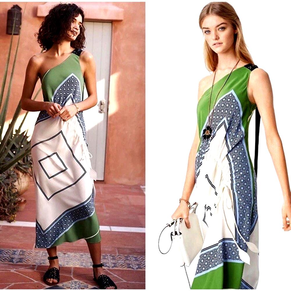 Tory burch sloane Silk Maxi Dress 2 Square Scarf Asymmetrical Fairy Luxury $798